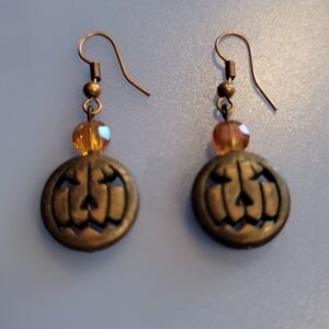 Halloween Pumpkin Earrings in Gold and Brown